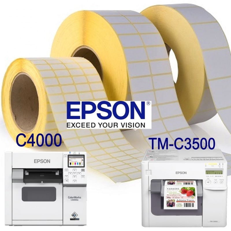 Étiquettes en continu,Epson TM-C3400 et TM-C3500.